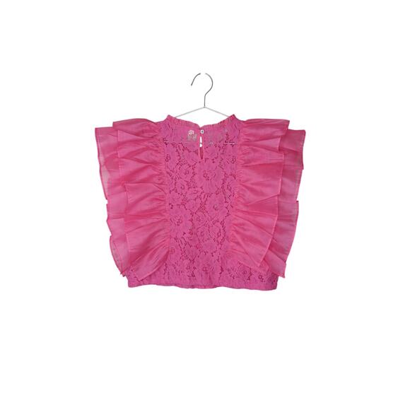 New without Tags POL Pink Lace Ruffle Flutter Sleeve Blouse Top Size Small - Picture 10 of 16
